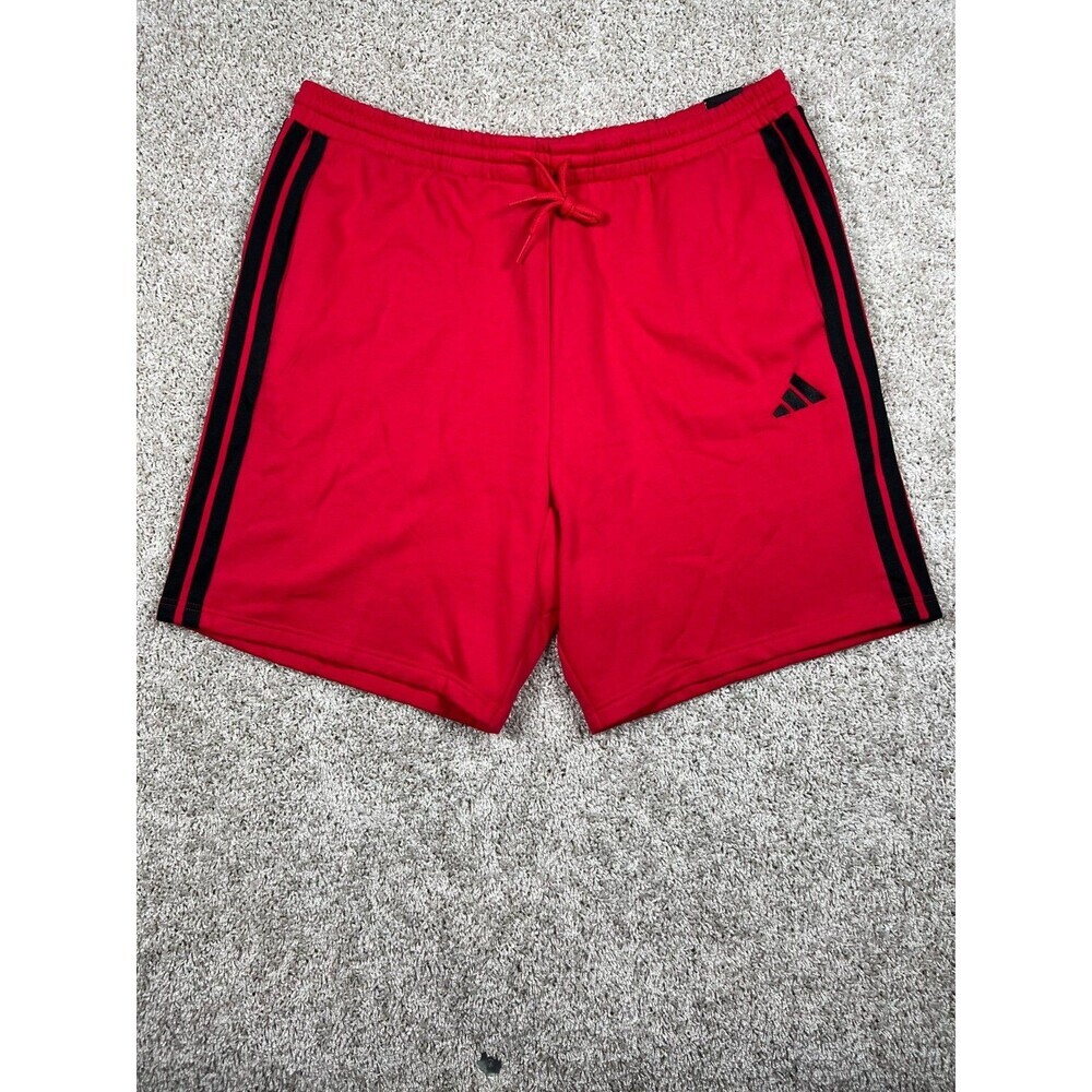 Adidas 3 Stripe Fleece Shorts Mens 2XL Pure Ruby Red Black NWT